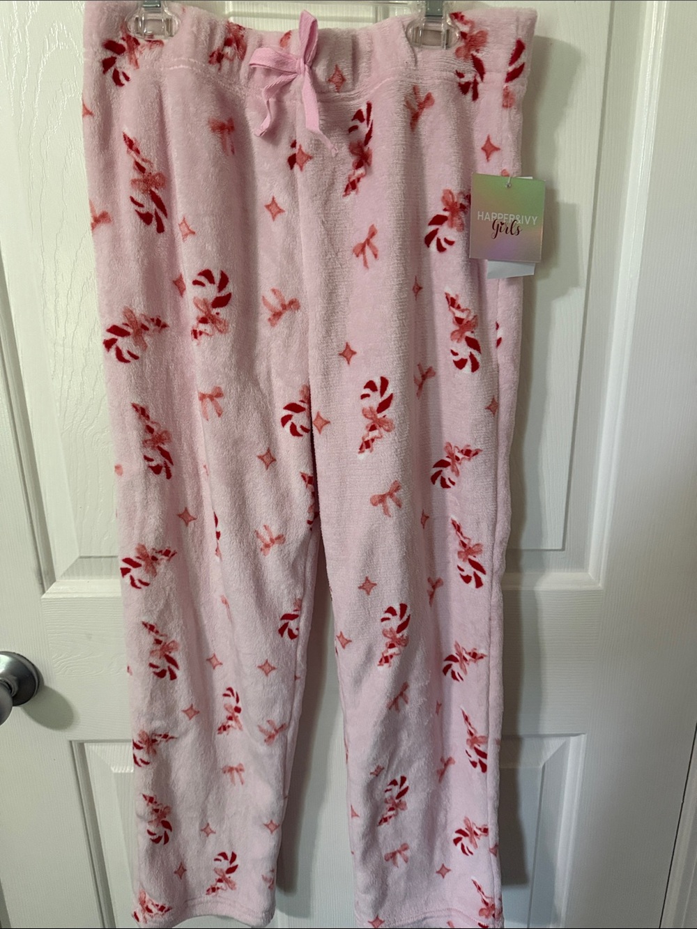 Kohl's Pink Plush Pajama Pants with Red Candy Cane Print